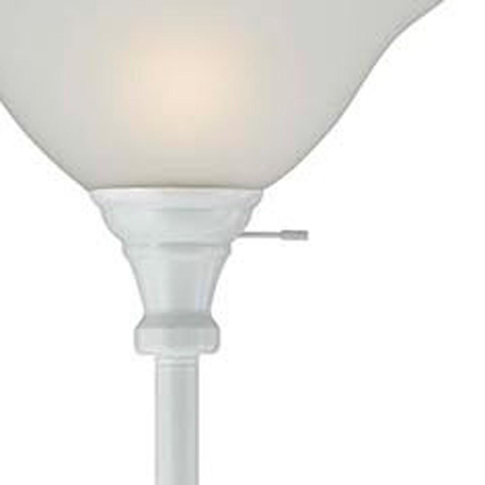 71" White Torchiere Floor Lamp With White Frosted Glass Dome Shade. Picture 5