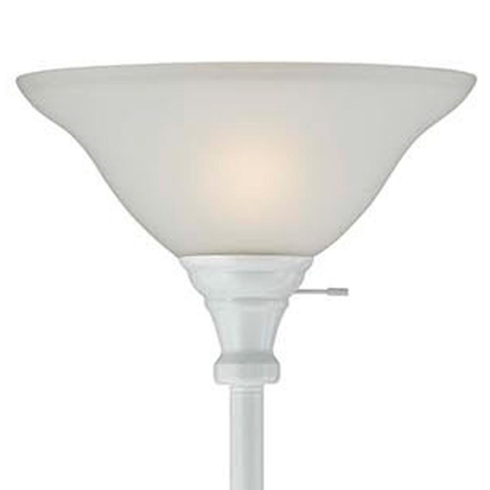 71" White Torchiere Floor Lamp With White Frosted Glass Dome Shade. Picture 2