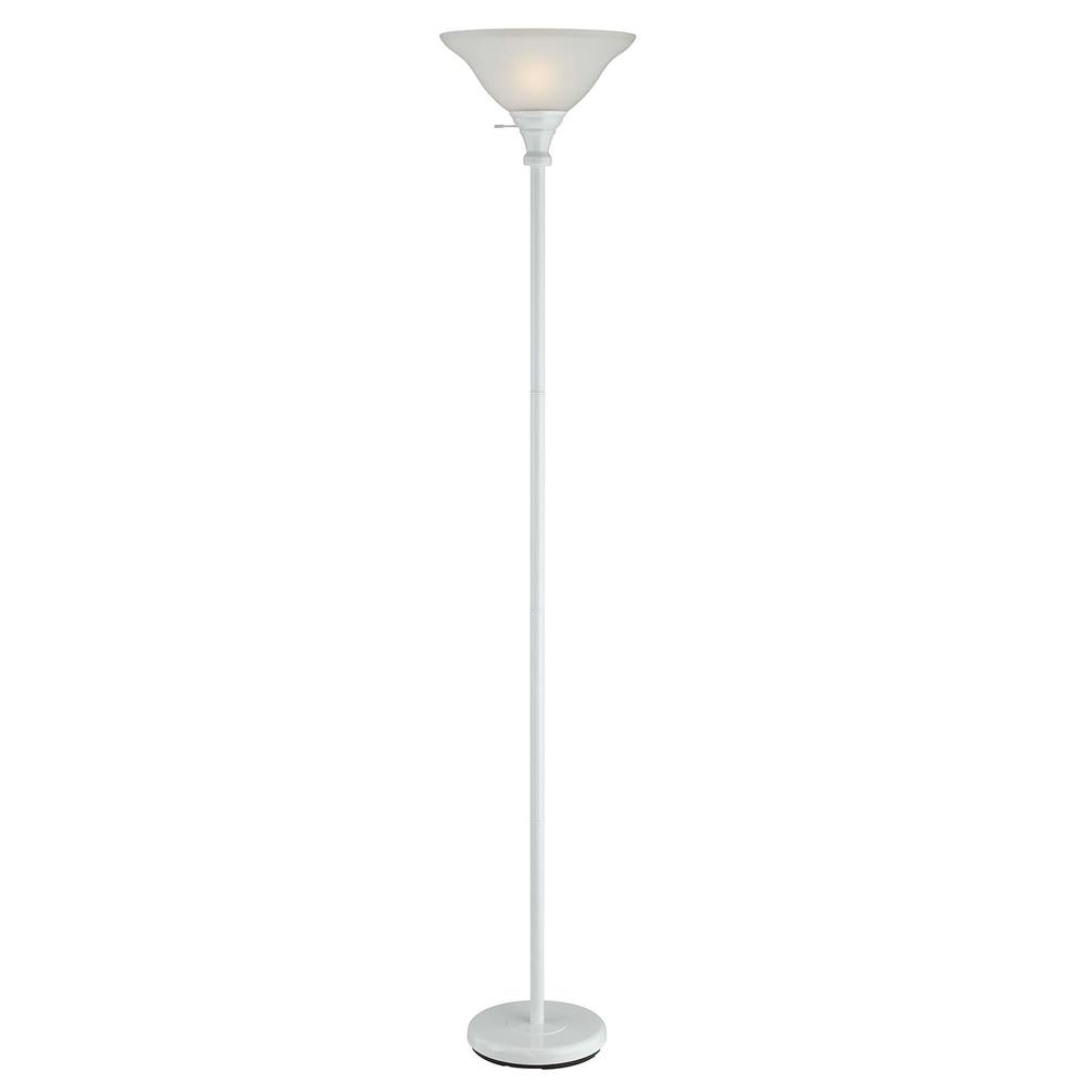 71" White Torchiere Floor Lamp With White Frosted Glass Dome Shade. Picture 3