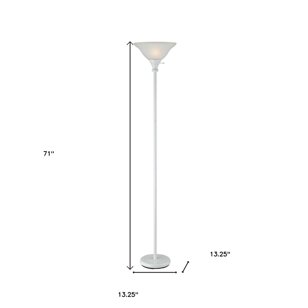 71" White Torchiere Floor Lamp With White Frosted Glass Dome Shade. Picture 6