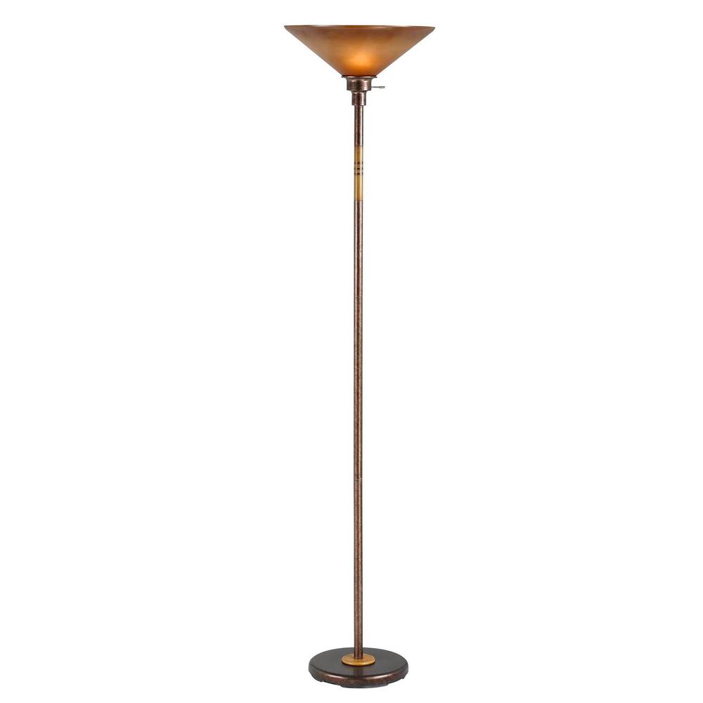 70" Rusted Torchiere Floor Lamp With Rust Frosted Glass Dome Shade. Picture 1