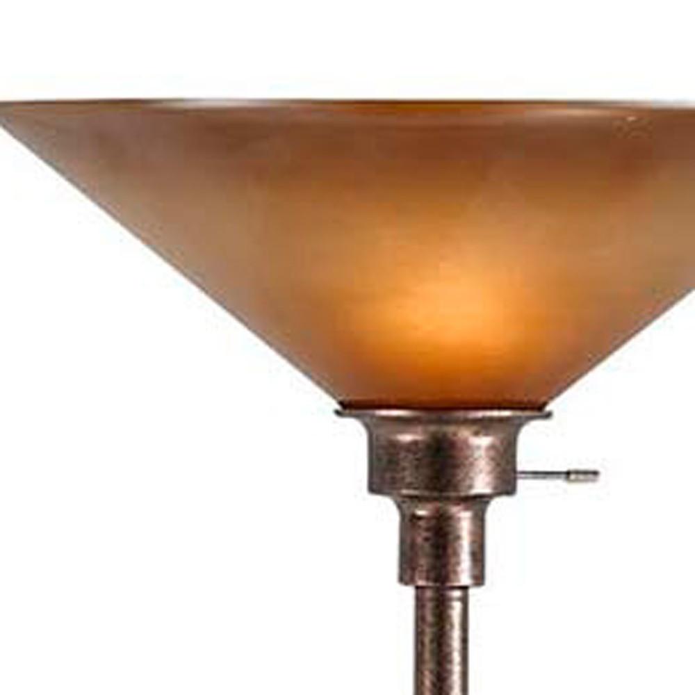 70" Rusted Torchiere Floor Lamp With Rust Frosted Glass Dome Shade. Picture 4