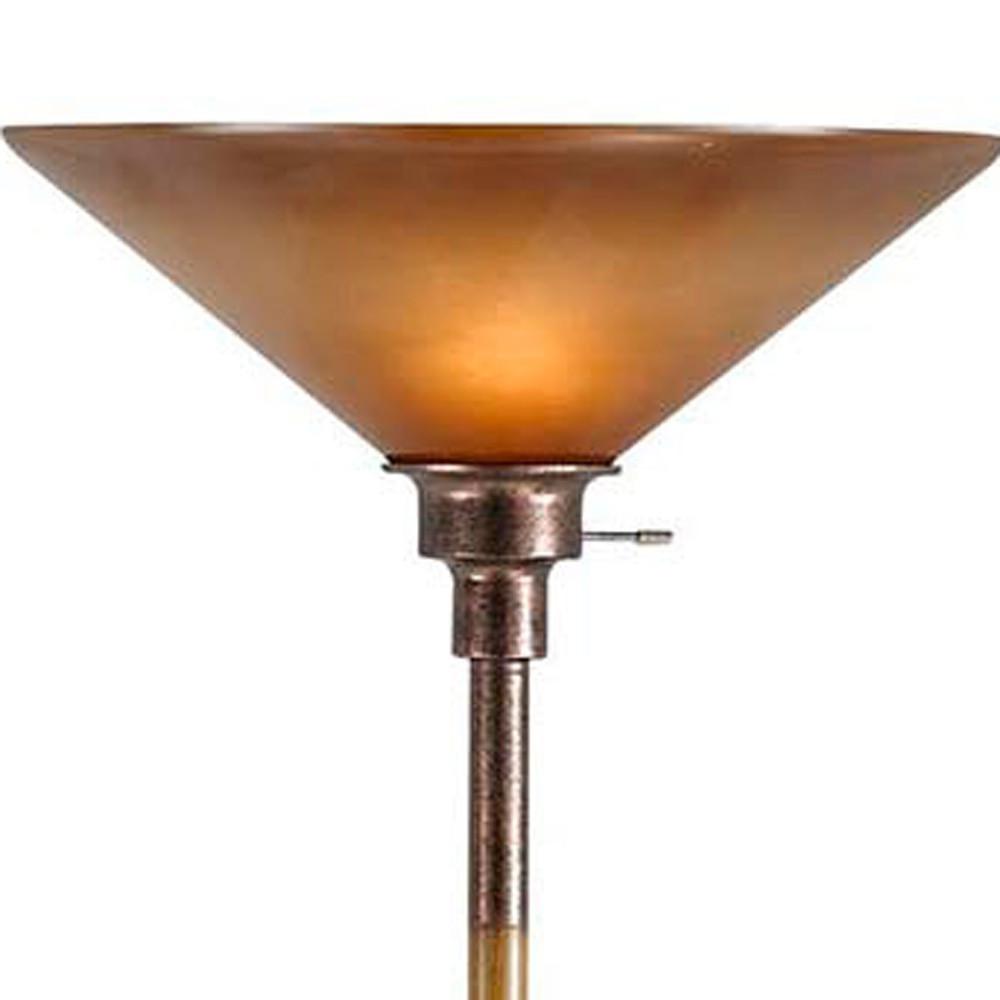 70" Rusted Torchiere Floor Lamp With Rust Frosted Glass Dome Shade. Picture 5