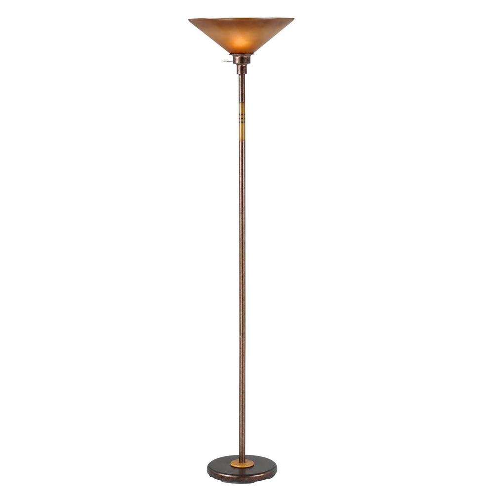 70" Rusted Torchiere Floor Lamp With Rust Frosted Glass Dome Shade. Picture 2