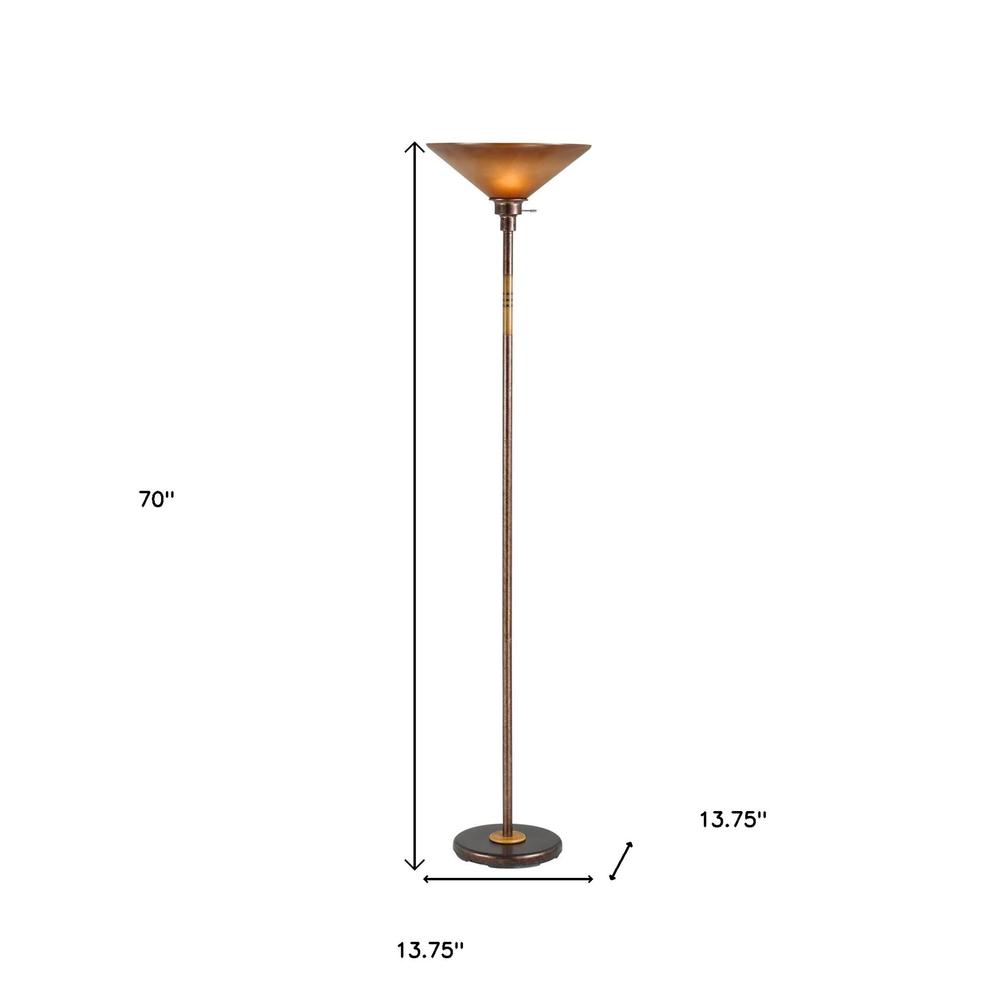70" Rusted Torchiere Floor Lamp With Rust Frosted Glass Dome Shade. Picture 6