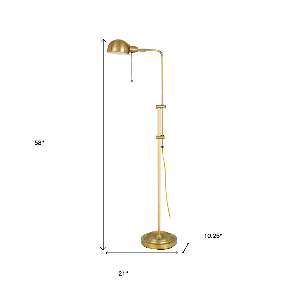58" Brass Adjustable Traditional Shaped Floor Lamp With Bronze Dome Shade. Picture 6