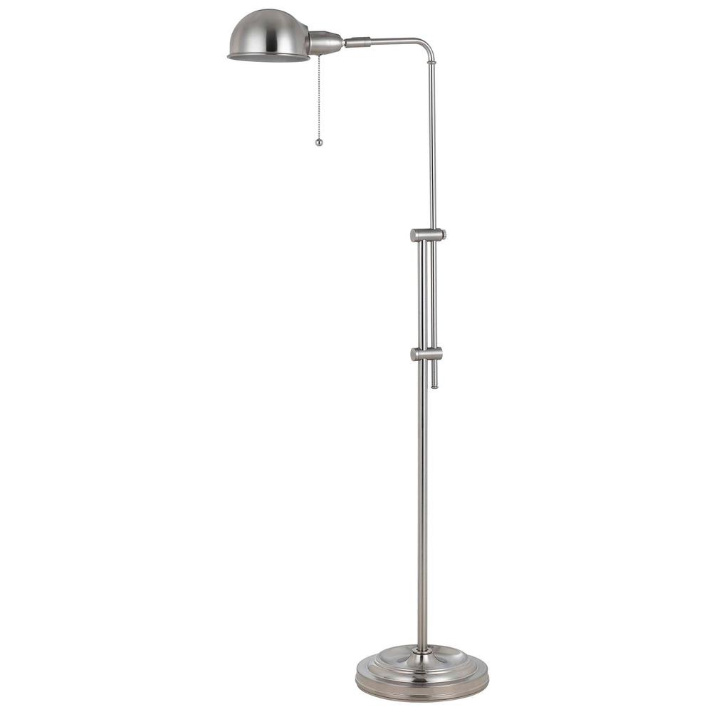58" Nickel Adjustable Traditional Shaped Floor Lamp With Nickel Dome Shade. Picture 1