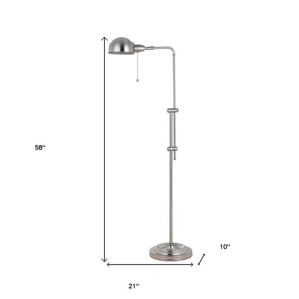 58" Nickel Adjustable Traditional Shaped Floor Lamp With Nickel Dome Shade. Picture 6