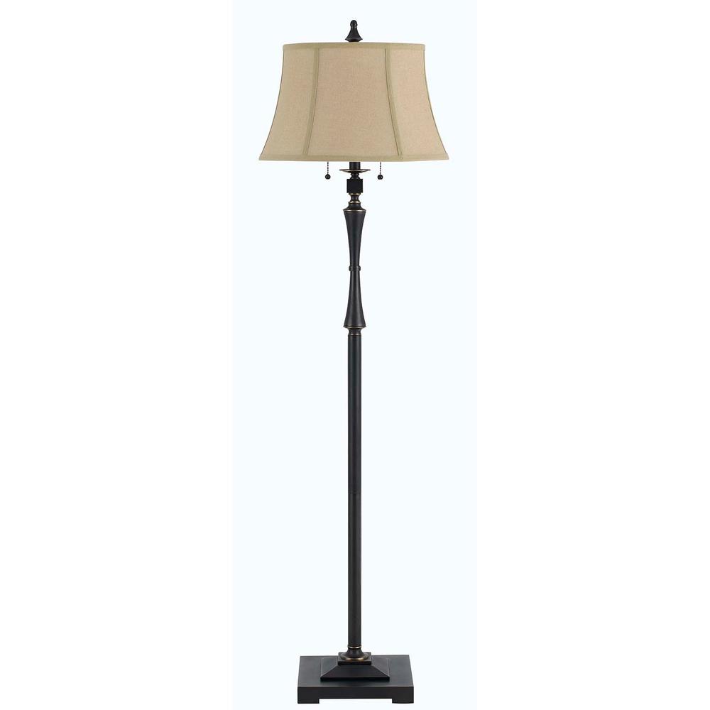 61" Bronze Two Light Traditional Shaped Floor Lamp With Brown Square Shade. Picture 1