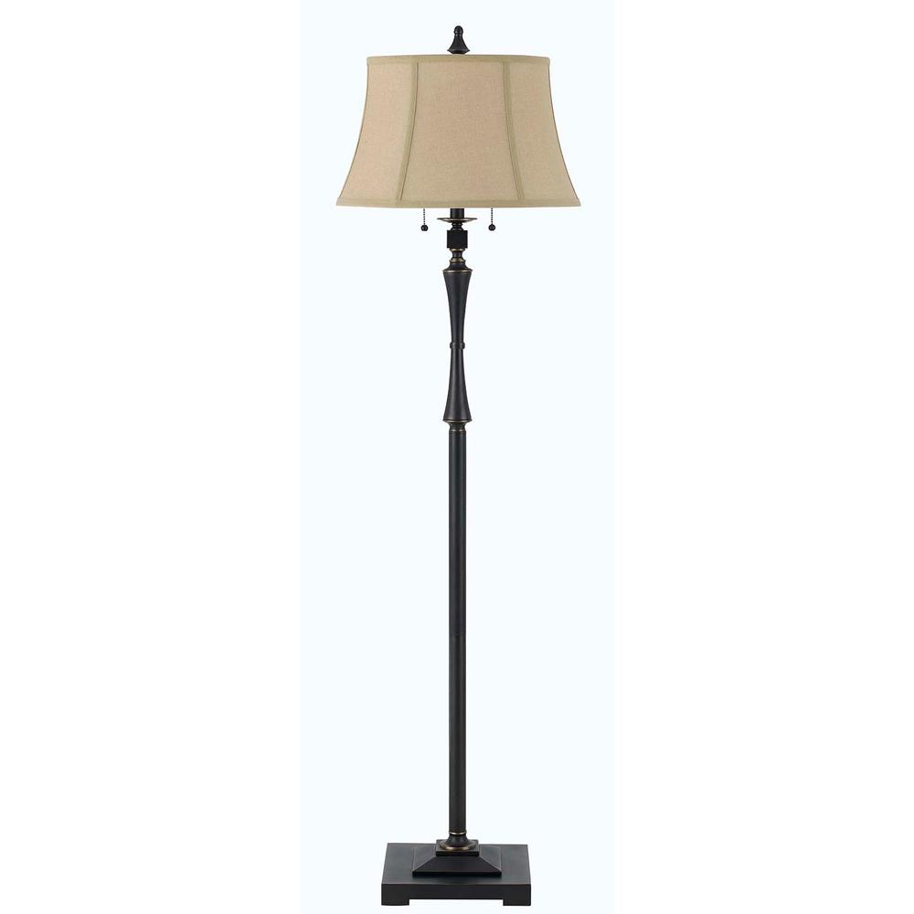 61" Bronze Two Light Traditional Shaped Floor Lamp With Brown Square Shade. Picture 2