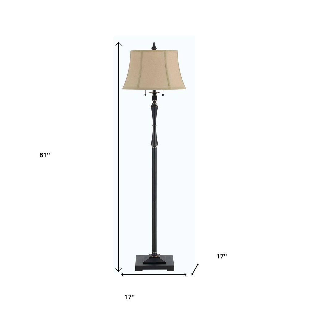 61" Bronze Two Light Traditional Shaped Floor Lamp With Brown Square Shade. Picture 6