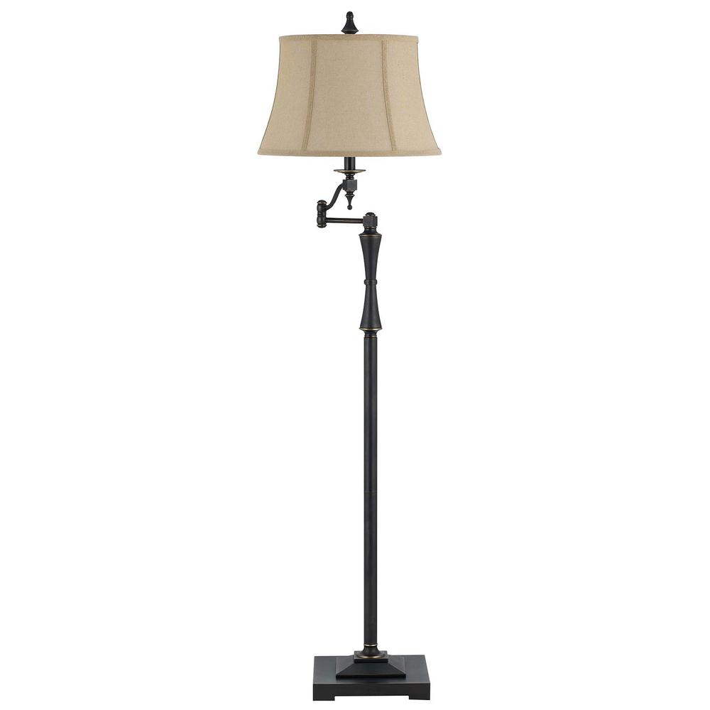 61" Bronze Swing Arm Floor Lamp With Brown Square Shade. Picture 1