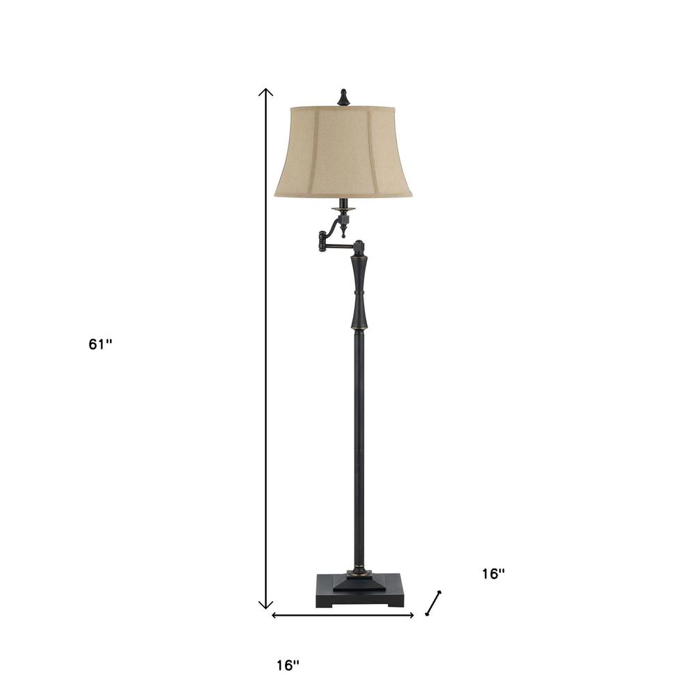 61" Bronze Swing Arm Floor Lamp With Brown Square Shade. Picture 6