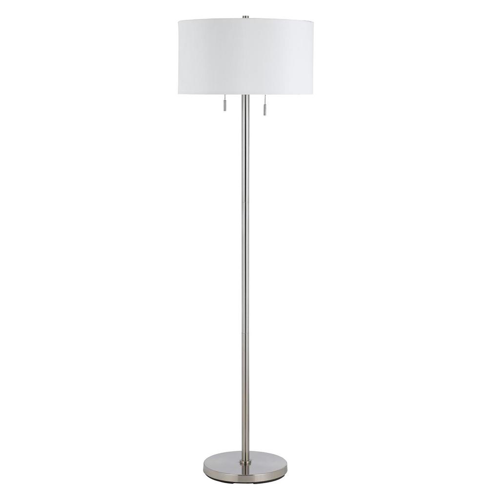 59" Nickel Two Light Traditional Shaped Floor Lamp With White Rectangular Shade. Picture 1