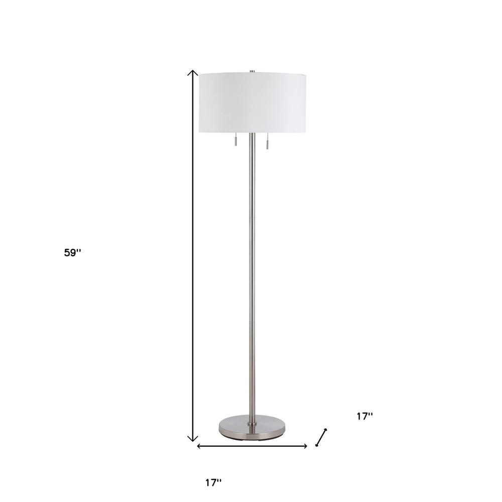 59" Nickel Two Light Traditional Shaped Floor Lamp With White Rectangular Shade. Picture 6