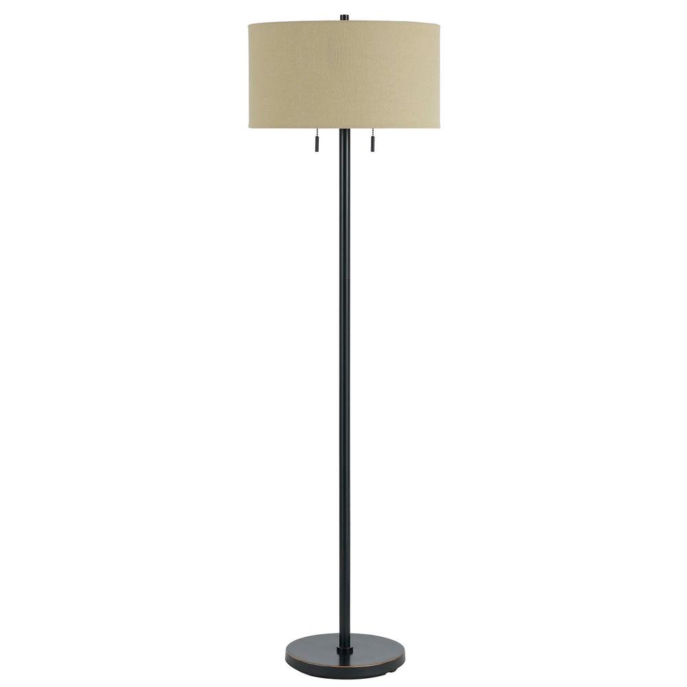 59" Bronze Two Light Traditional Shaped Floor Lamp With Brown Rectangular Shade. Picture 1