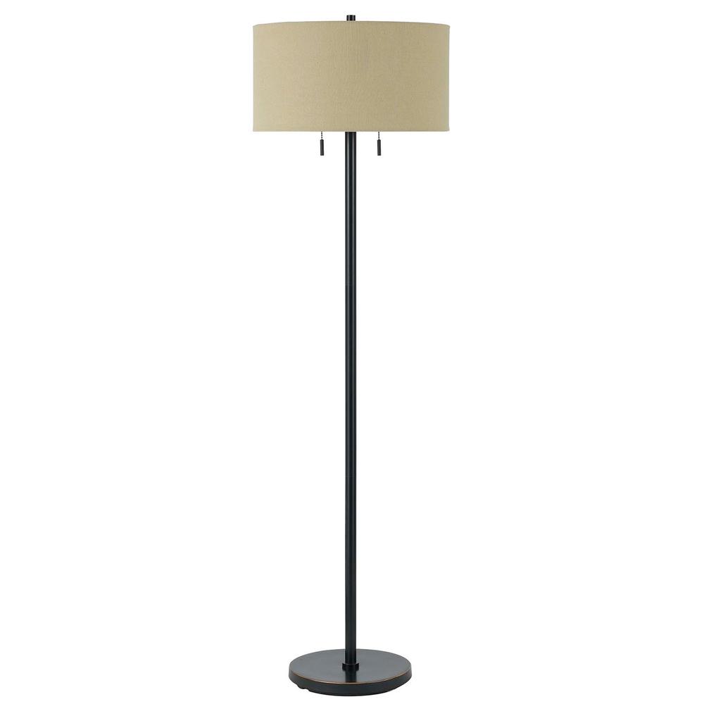 59" Bronze Two Light Traditional Shaped Floor Lamp With Brown Rectangular Shade. Picture 2