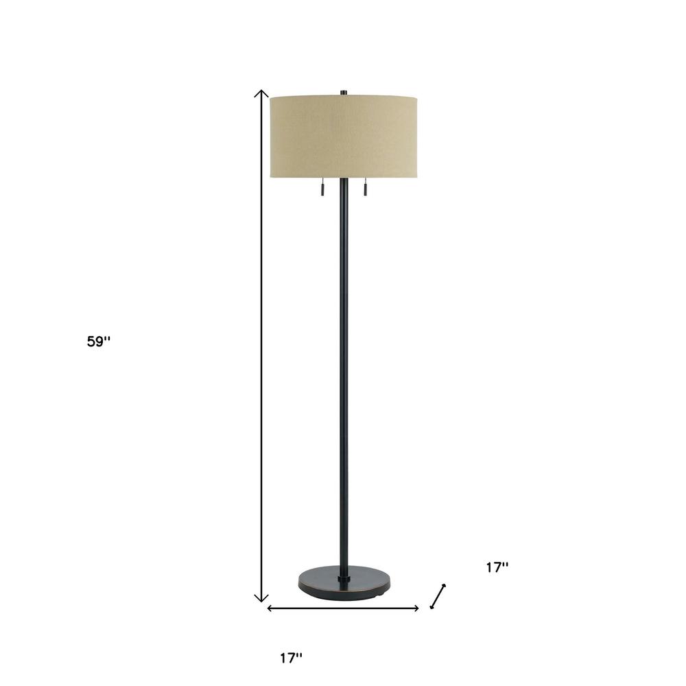 59" Bronze Two Light Traditional Shaped Floor Lamp With Brown Rectangular Shade. Picture 6