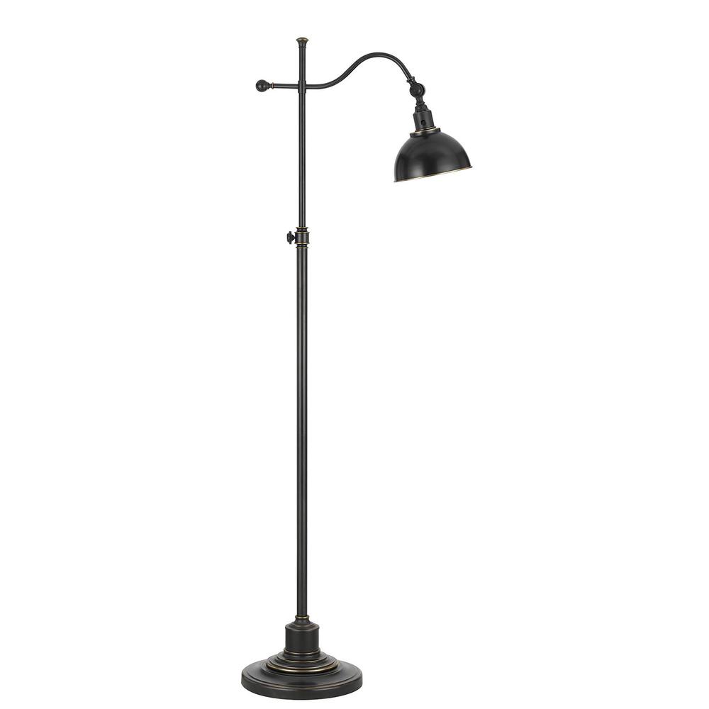 60" Bronze Adjustable Traditional Shaped Floor Lamp With Black Dome Shade. Picture 1