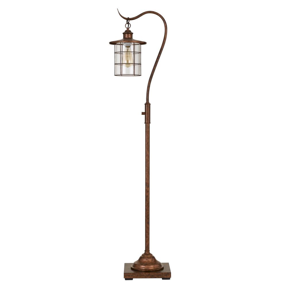 60" Rusted Traditional Shaped Floor Lamp With Rust Transparent Glass Drum Shade. Picture 1