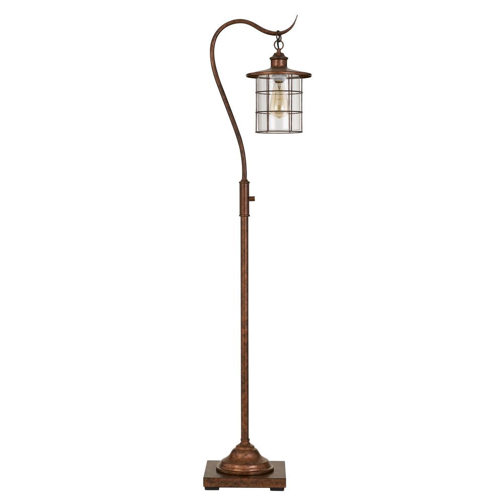 60" Rusted Traditional Shaped Floor Lamp With Rust Transparent Glass Drum Shade. Picture 2