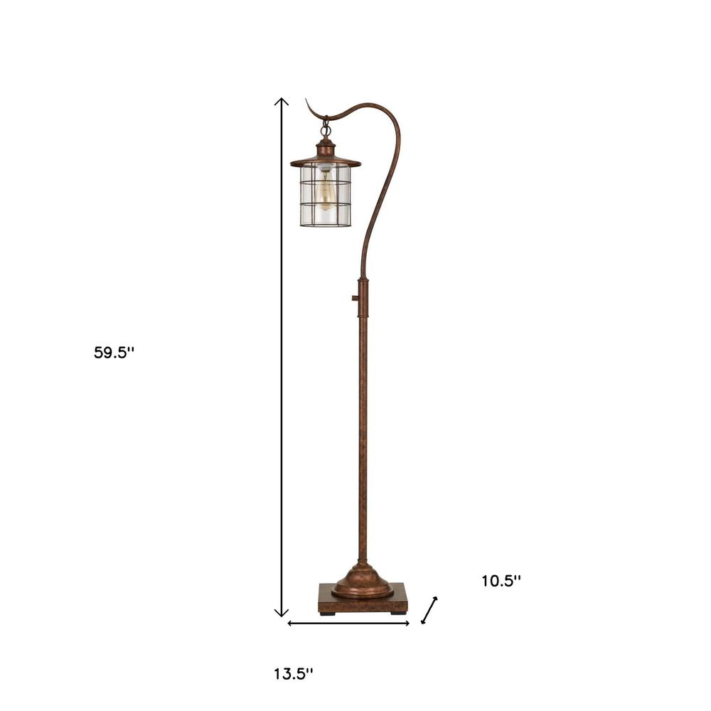 60" Rusted Traditional Shaped Floor Lamp With Rust Transparent Glass Drum Shade. Picture 6