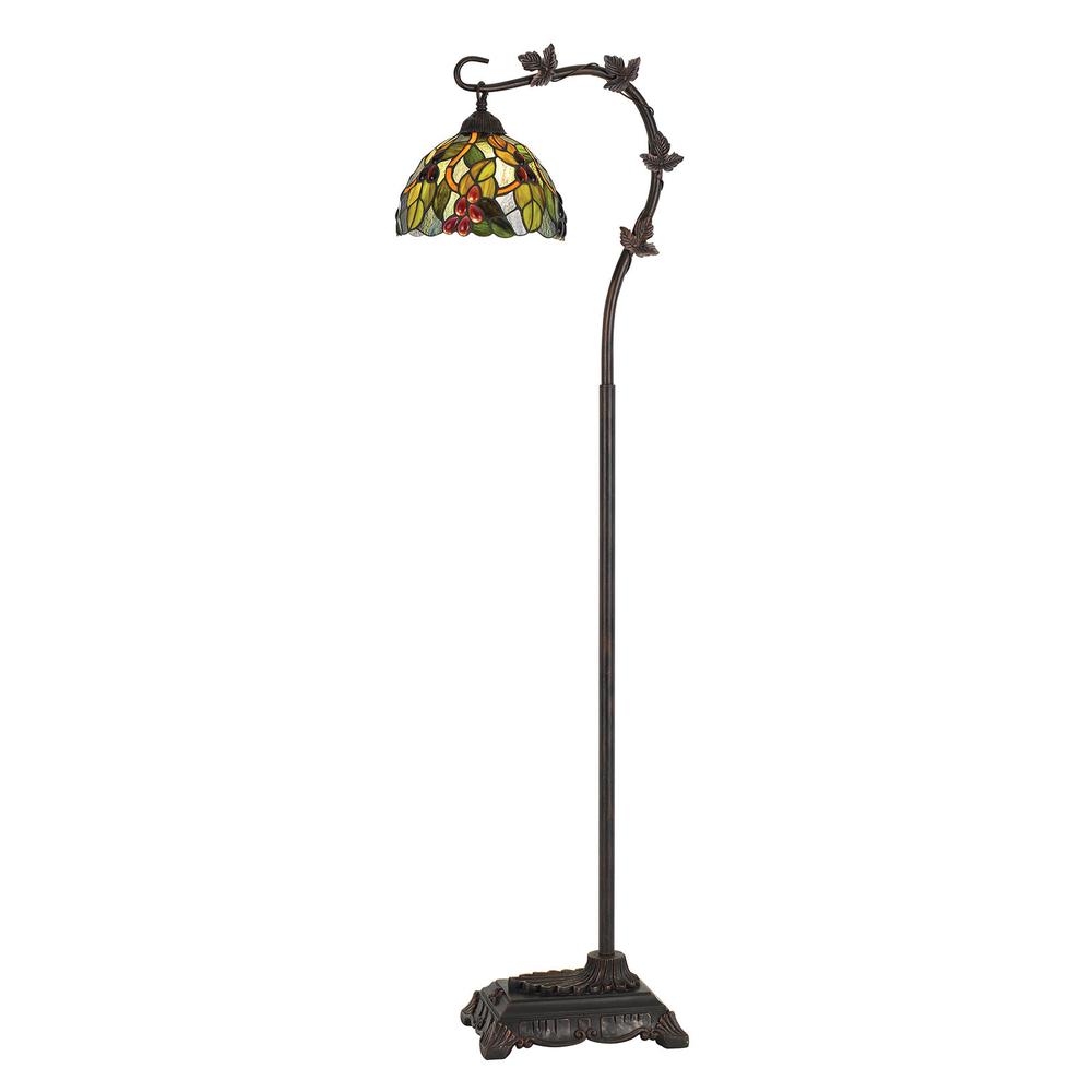 61" Bronze Traditional Shaped Floor Lamp With Green Yellow Dome Shade. Picture 1