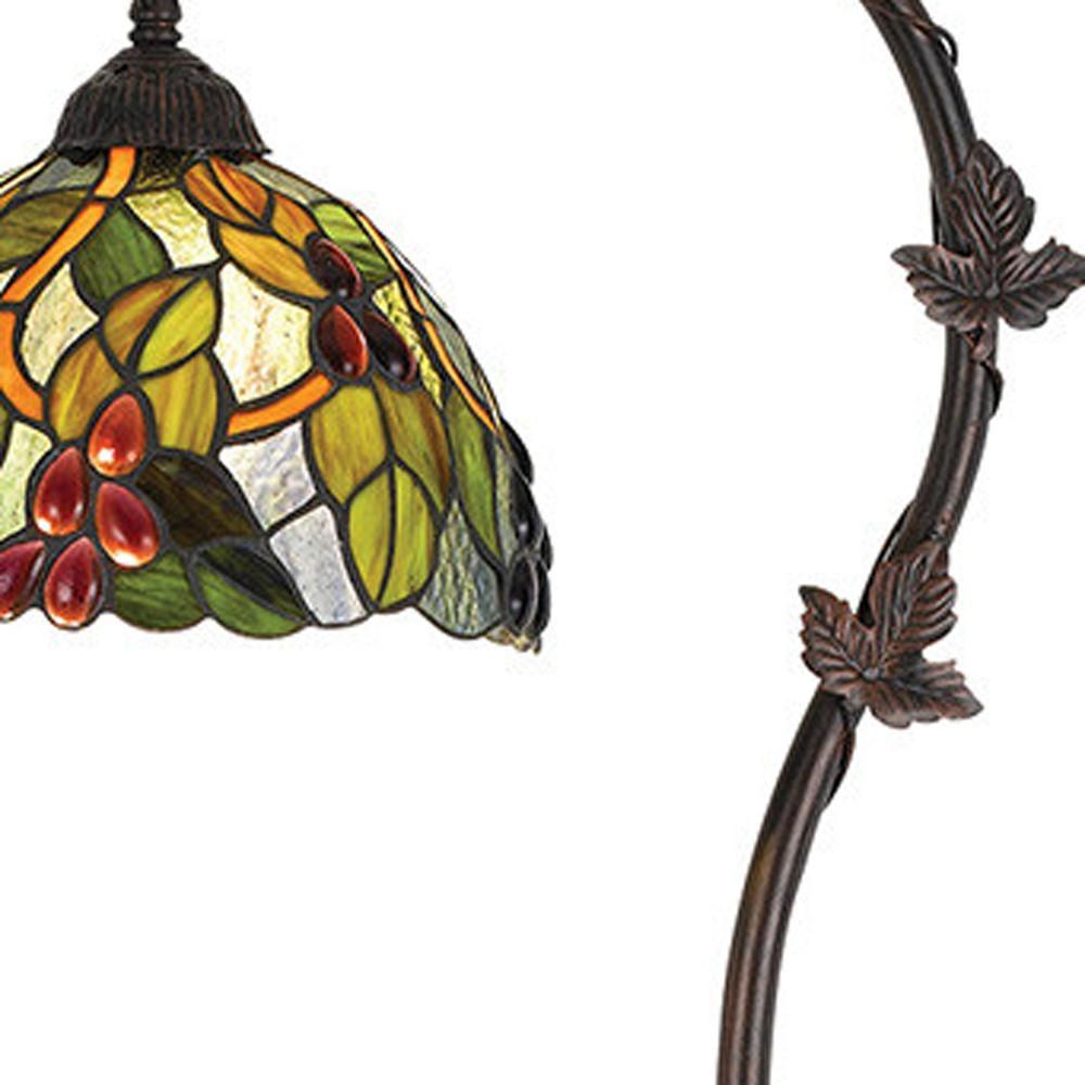 61" Bronze Traditional Shaped Floor Lamp With Green Yellow Dome Shade. Picture 4