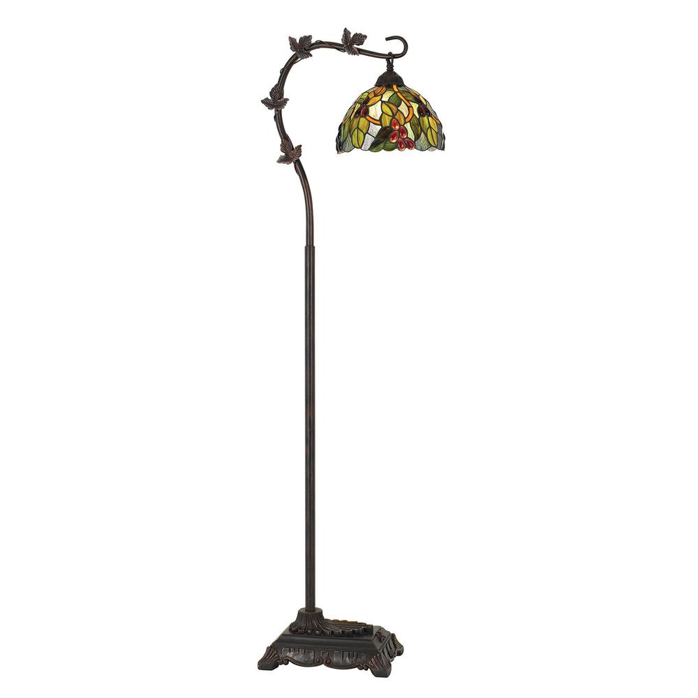 61" Bronze Traditional Shaped Floor Lamp With Green Yellow Dome Shade. Picture 2
