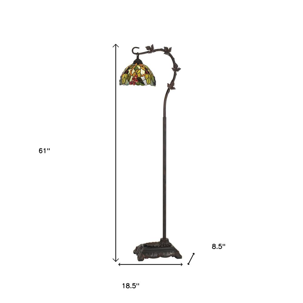 61" Bronze Traditional Shaped Floor Lamp With Green Yellow Dome Shade. Picture 6