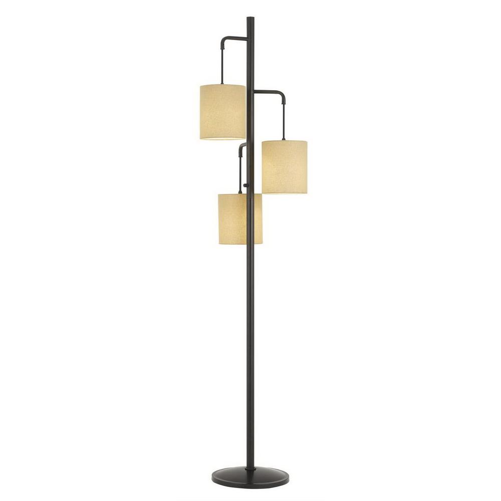72" Bronze Three Light Traditional Shaped Floor Lamp With Beige Drum Shade. Picture 1