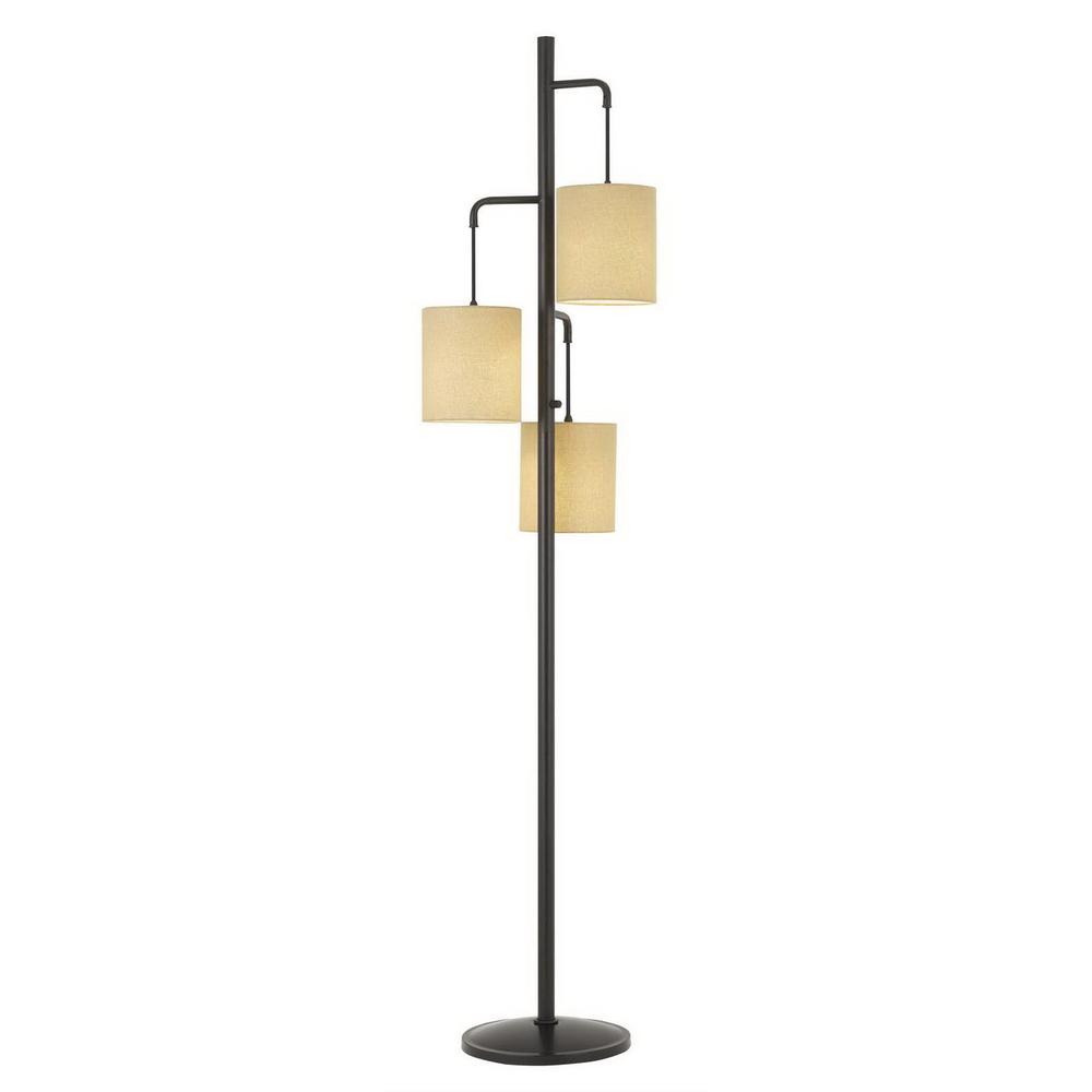 72" Bronze Three Light Traditional Shaped Floor Lamp With Beige Drum Shade. Picture 2
