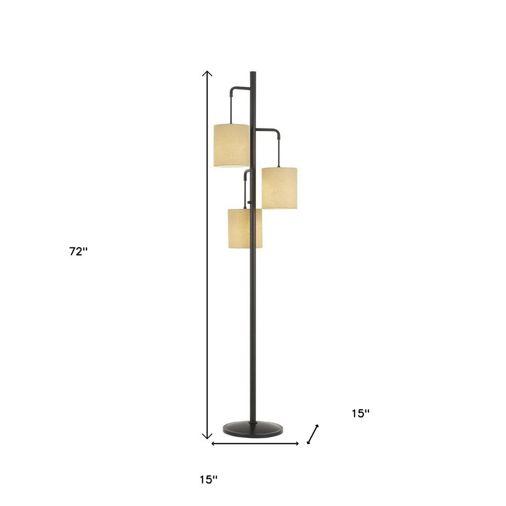 72" Bronze Three Light Traditional Shaped Floor Lamp With Beige Drum Shade. Picture 6