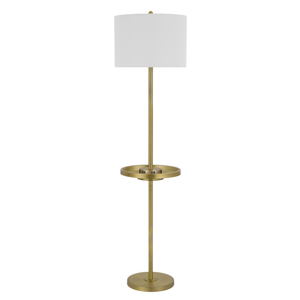 62" Brass Tray Table Floor Lamp With White Square Shade. Picture 2