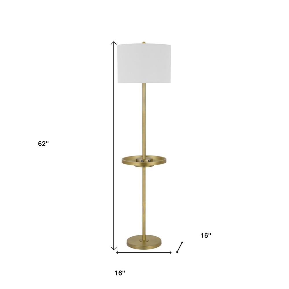 62" Brass Tray Table Floor Lamp With White Square Shade. Picture 6
