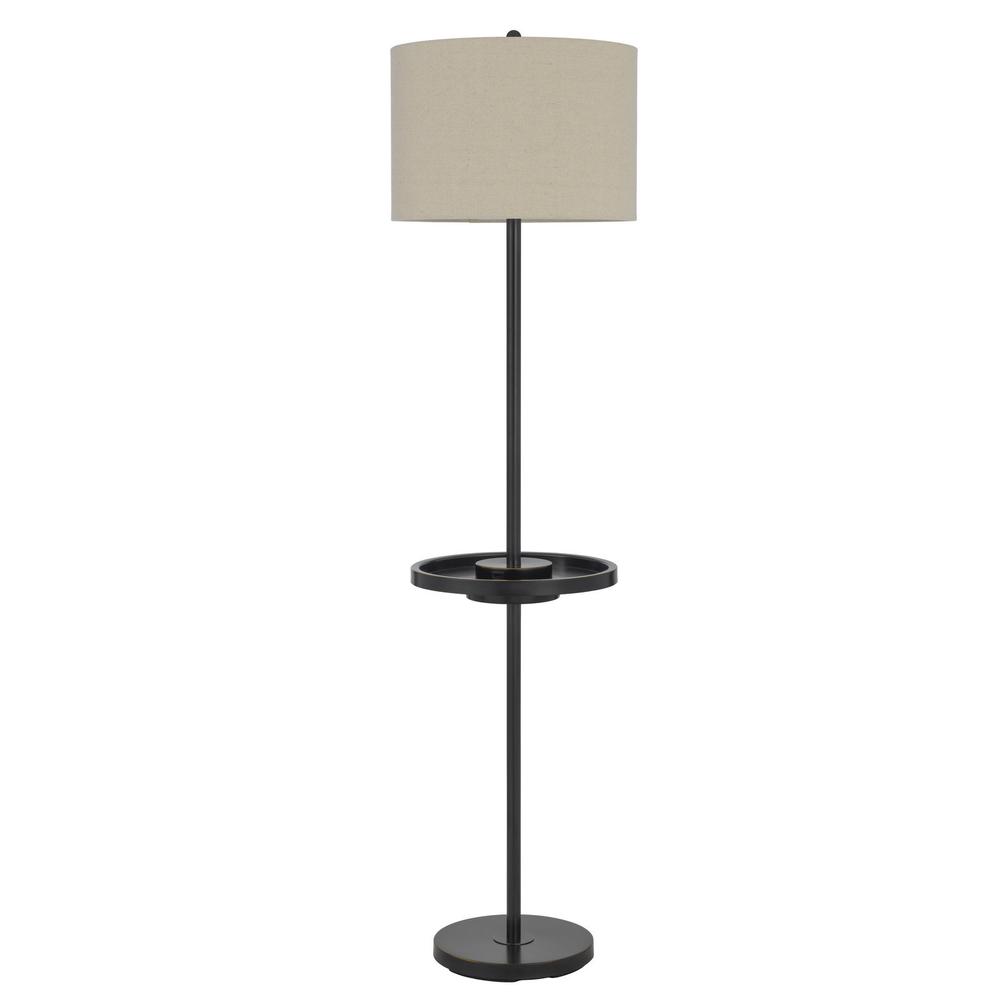 62" Bronze Tray Table Floor Lamp With Beige Drum Shade. Picture 2