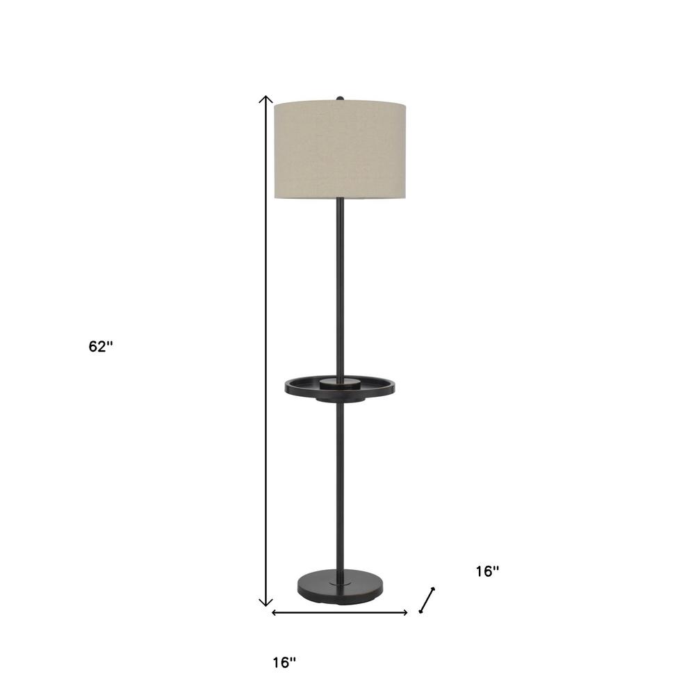 62" Bronze Tray Table Floor Lamp With Beige Drum Shade. Picture 6