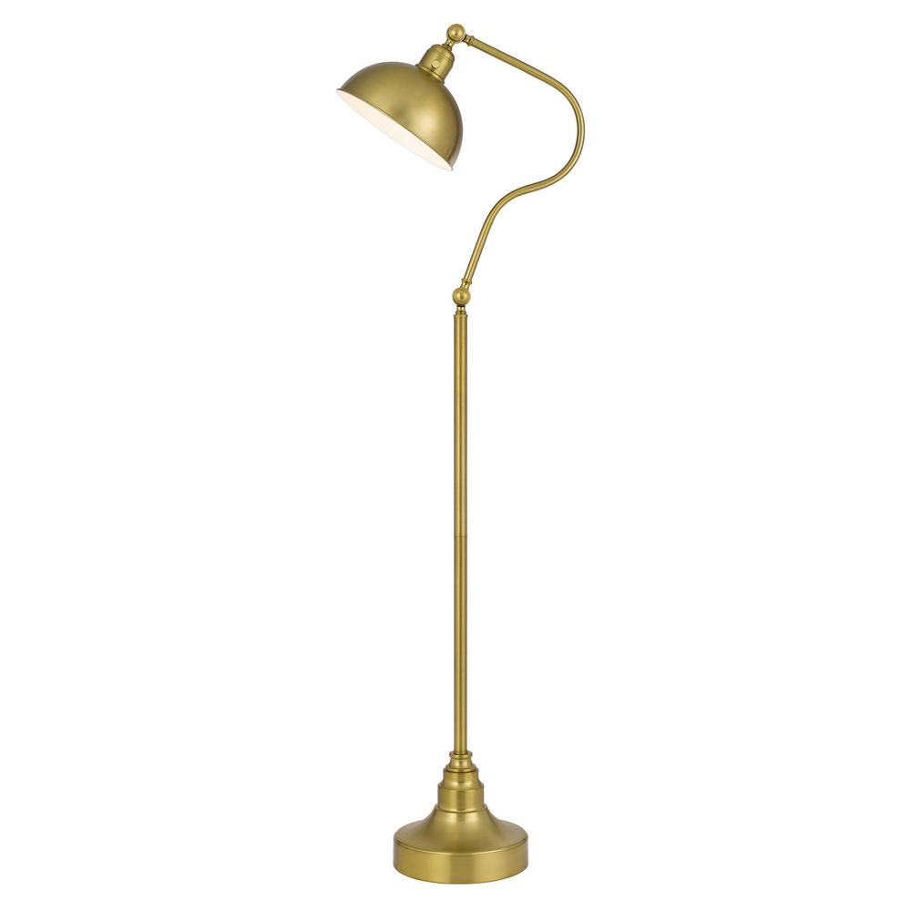 60" Brass Traditional Shaped Floor Lamp With Antiqued Brass Dome Shade. Picture 1