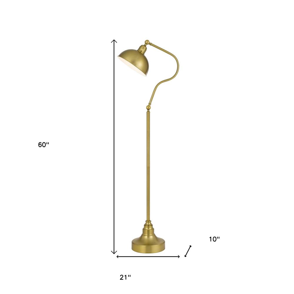 60" Brass Traditional Shaped Floor Lamp With Antiqued Brass Dome Shade. Picture 6