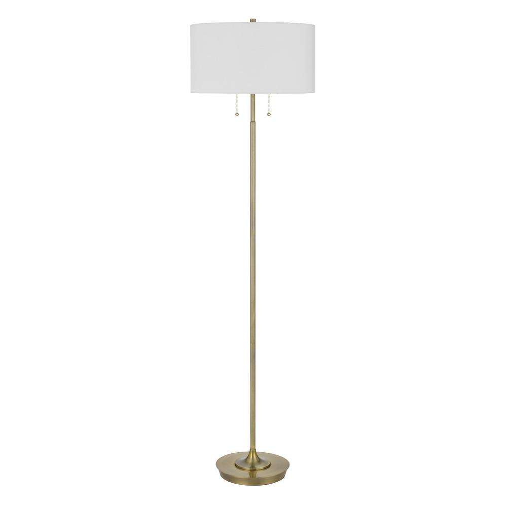 64" Brass Two Light Traditional Shaped Floor Lamp With White Rectangular Shade. Picture 1