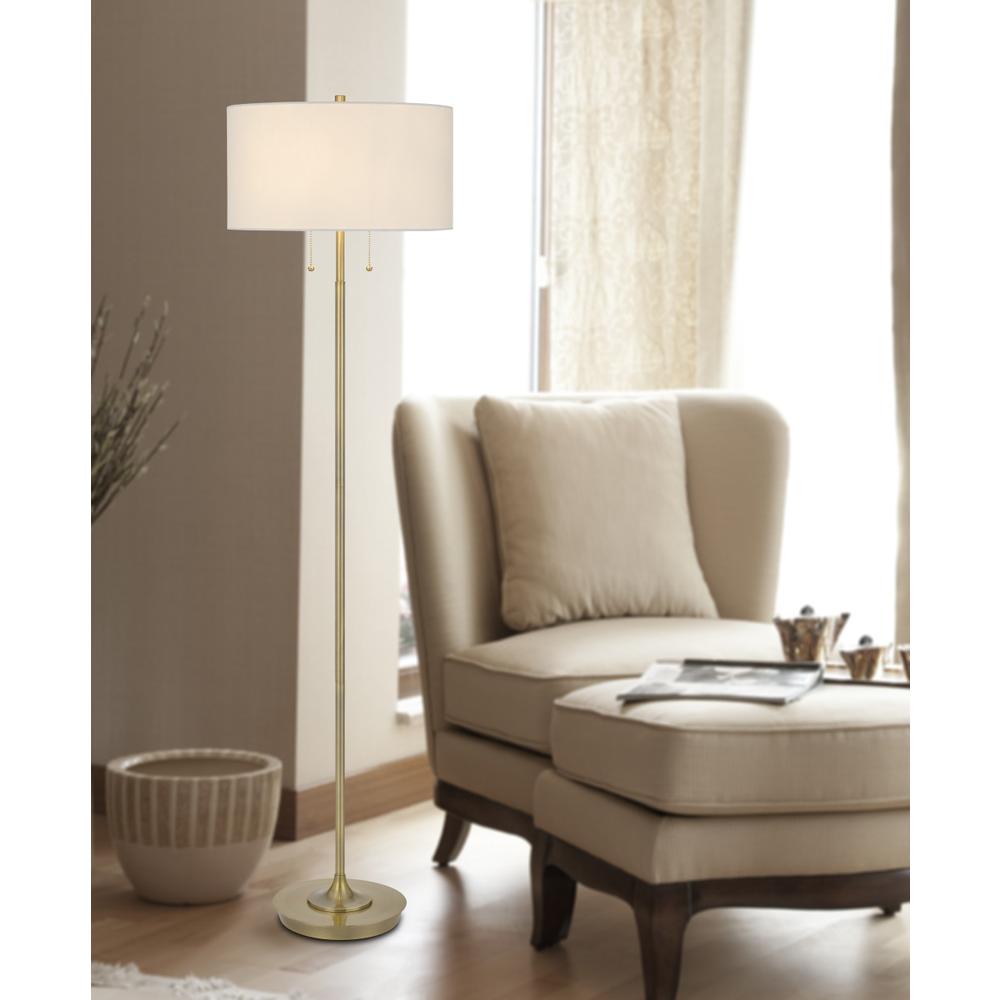 64" Brass Two Light Traditional Shaped Floor Lamp With White Rectangular Shade. Picture 3