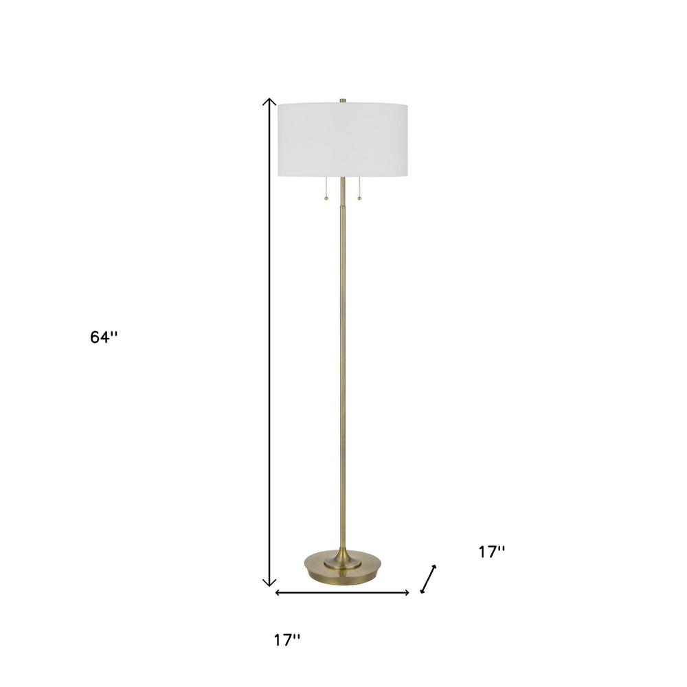 64" Brass Two Light Traditional Shaped Floor Lamp With White Rectangular Shade. Picture 5