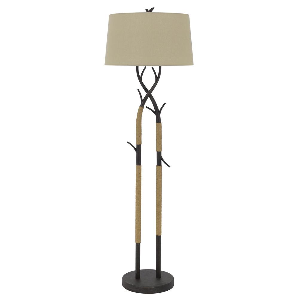 55" Black Traditional Shaped Floor Lamp With Tan Rectangular Shade. Picture 1