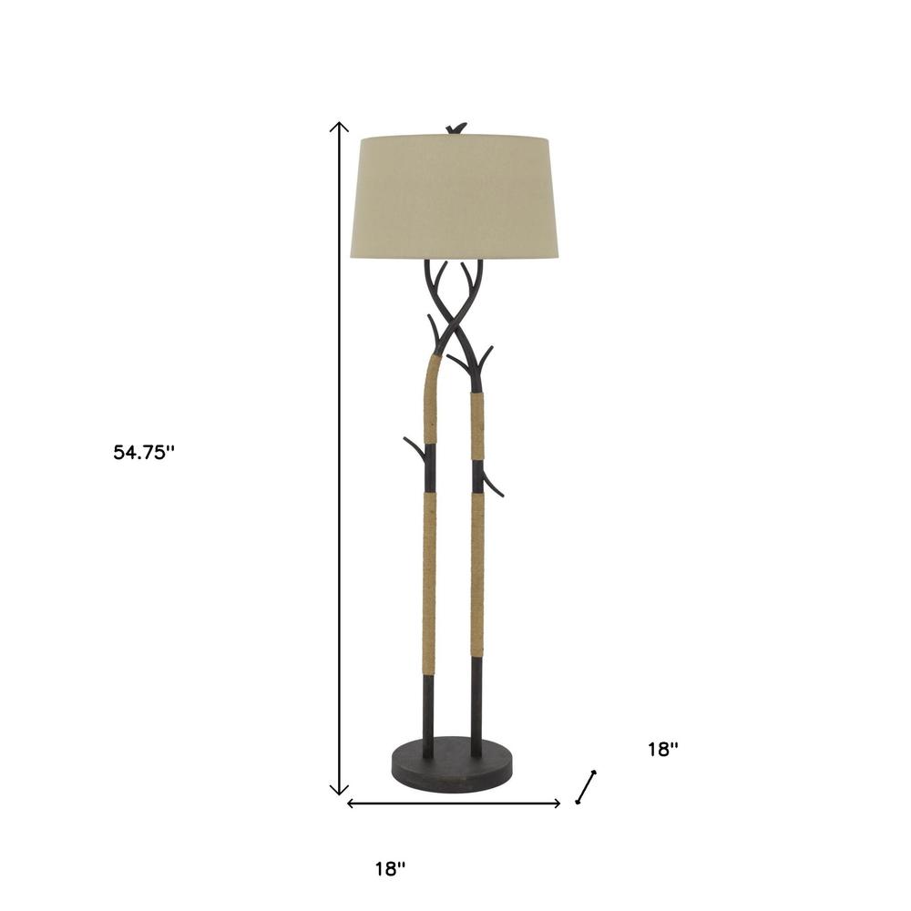 55" Black Traditional Shaped Floor Lamp With Tan Rectangular Shade. Picture 6