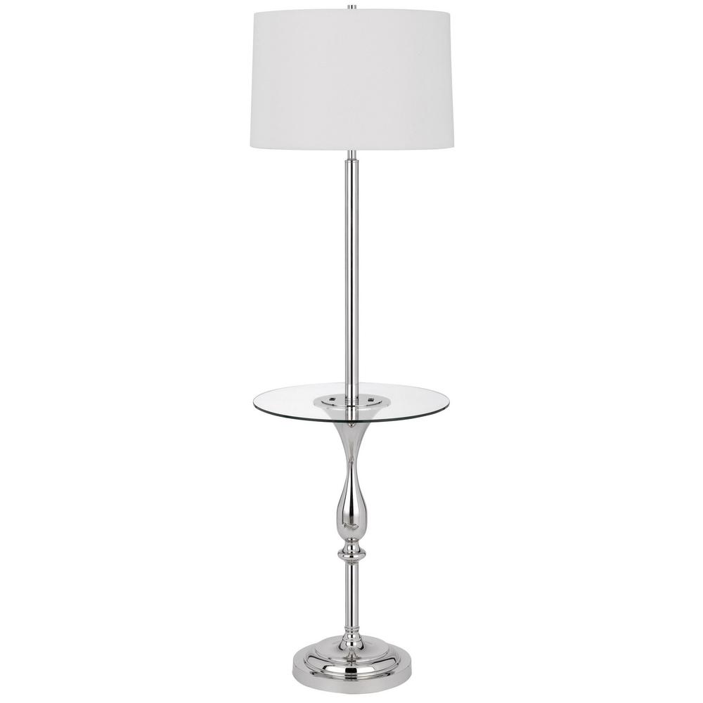61" Chrome Tray Table Floor Lamp With White Transparent Glass Square Shade. Picture 1