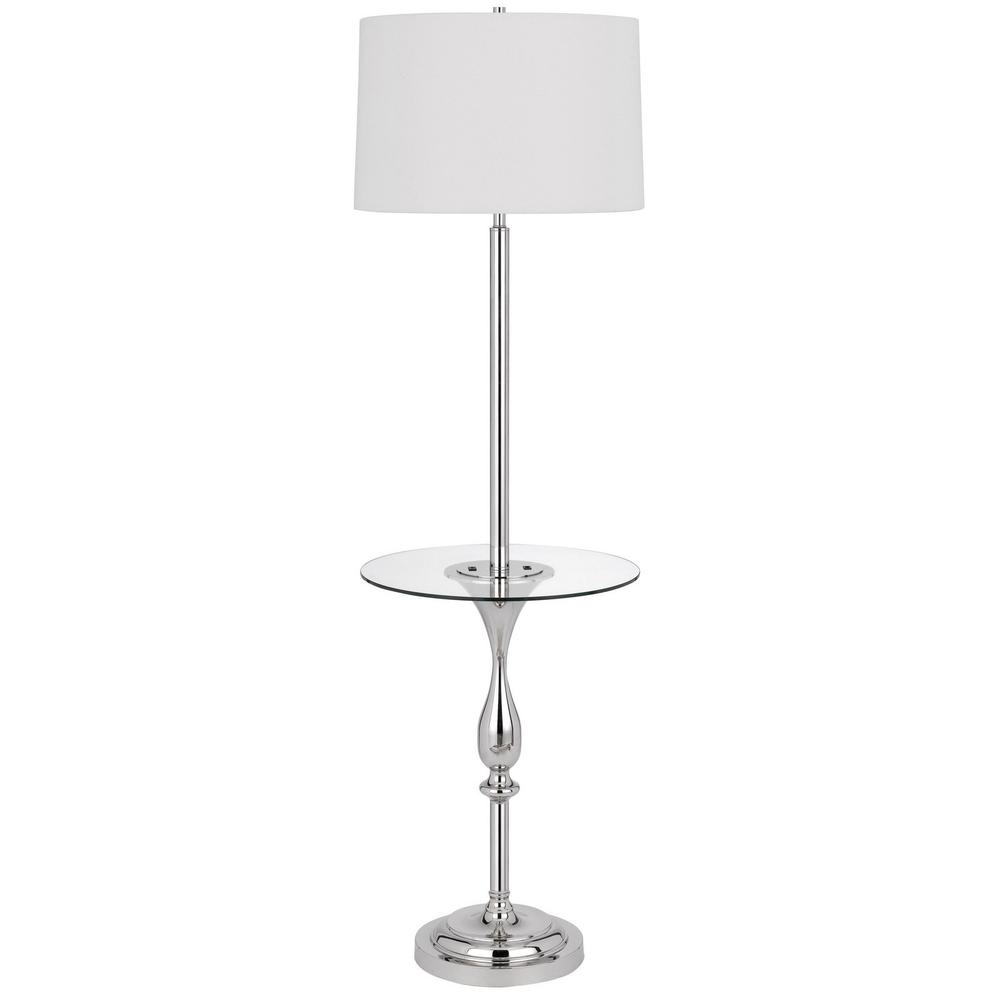 61" Chrome Tray Table Floor Lamp With White Transparent Glass Square Shade. Picture 2