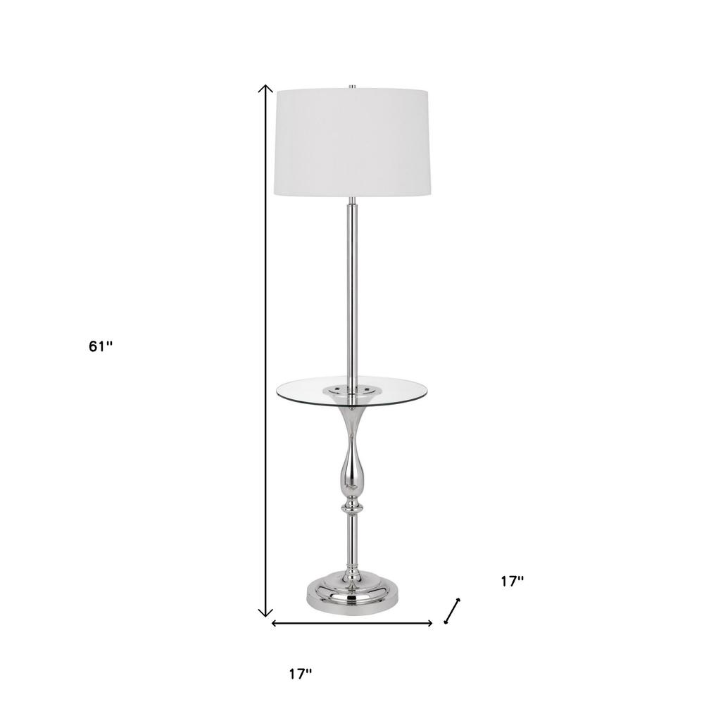 61" Chrome Tray Table Floor Lamp With White Transparent Glass Square Shade. Picture 6