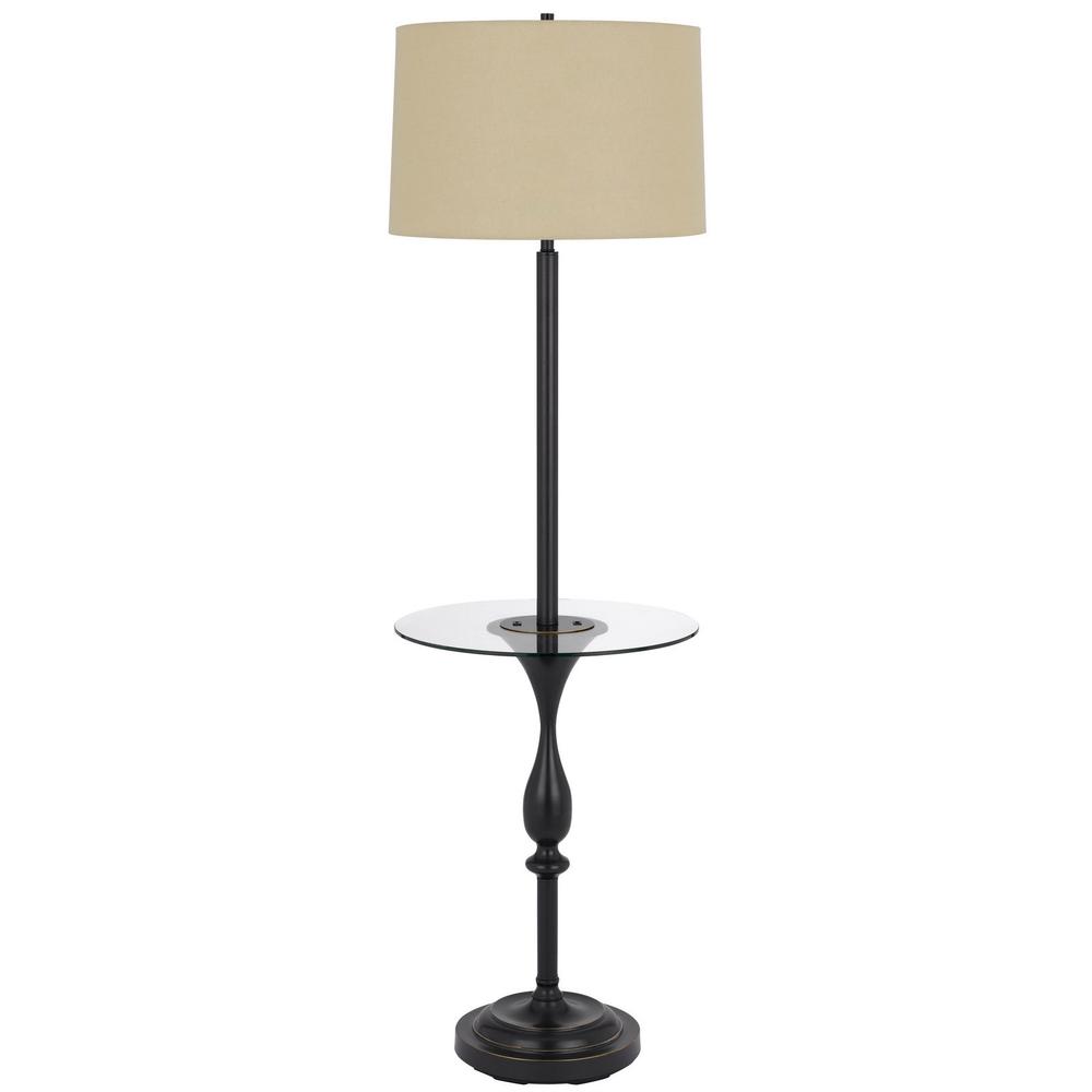 61" Bronze Tray Table Floor Lamp With Tan Transparent Glass Square Shade. Picture 2
