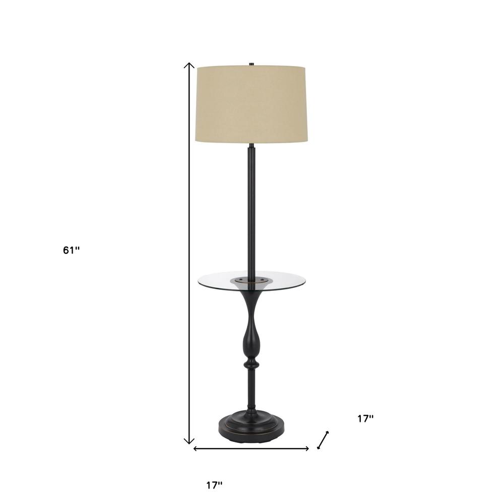 61" Bronze Tray Table Floor Lamp With Tan Transparent Glass Square Shade. Picture 6