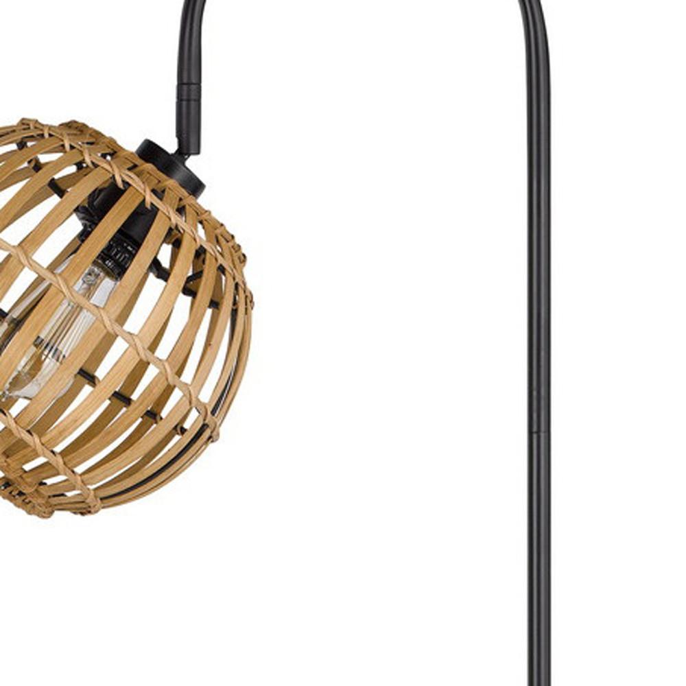63" Black Traditional Shaped Floor Lamp With Brown Globe Shade. Picture 4